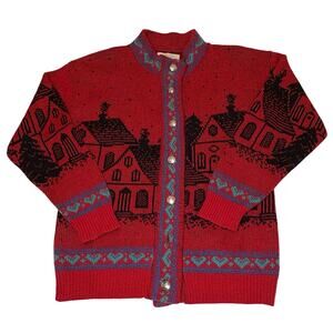 Vintage Alps Wool Cardigan Sweater Women's M | Red Nordic Christmas Preppy